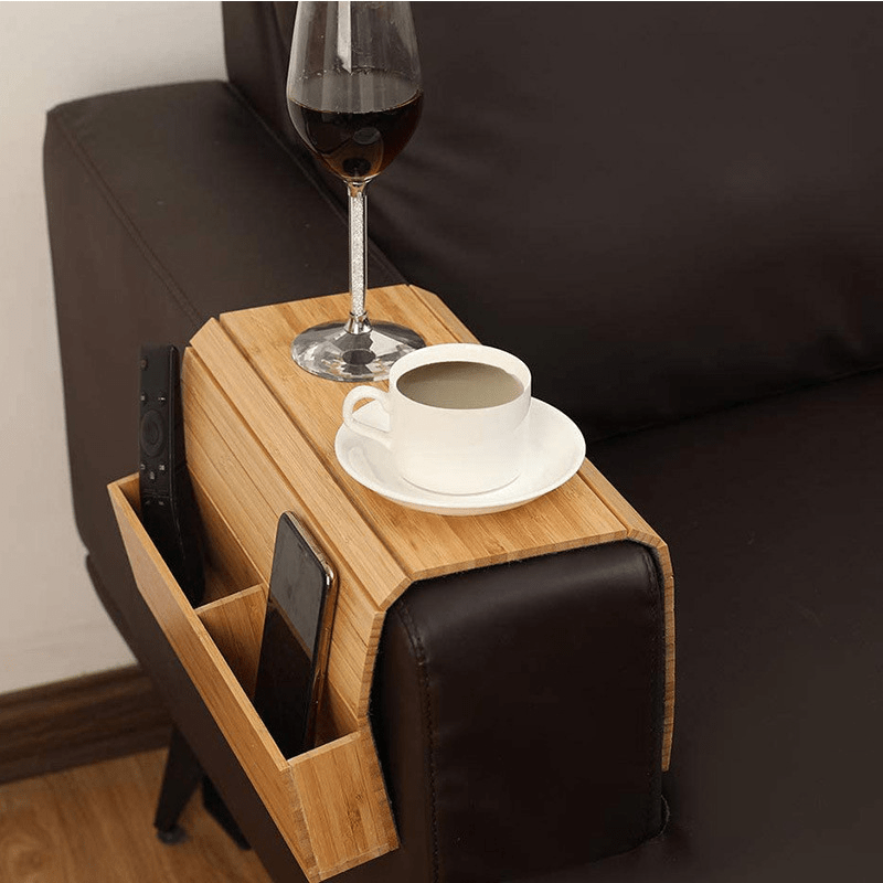 Plateau de Canapé en Bois Massif avec Support pour Téléphone - DESIRALAND
