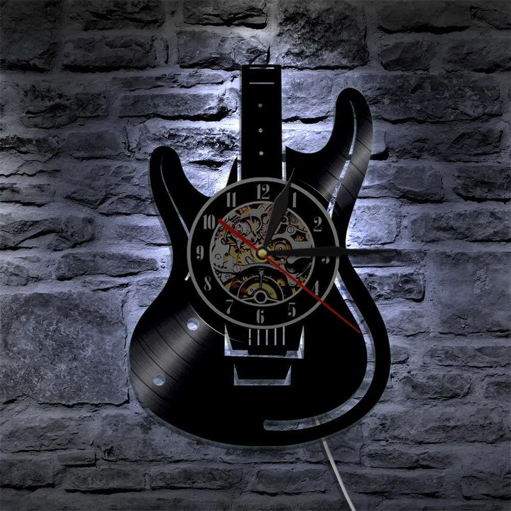 Horloge Guitare en Vinyle - Décoration Rétro pour Bureau à Domicile