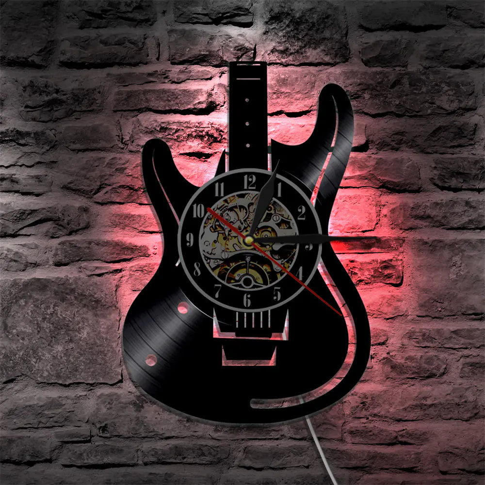 Horloge Guitare en Vinyle - Décoration Rétro pour Bureau à Domicile