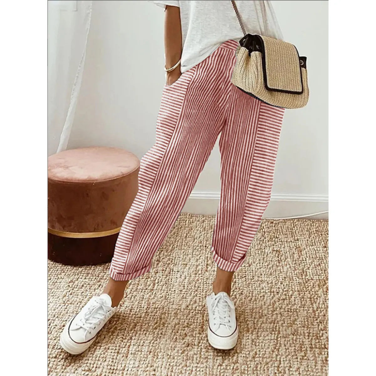 Pantalon Ample à Rayures Jacquard pour Femme