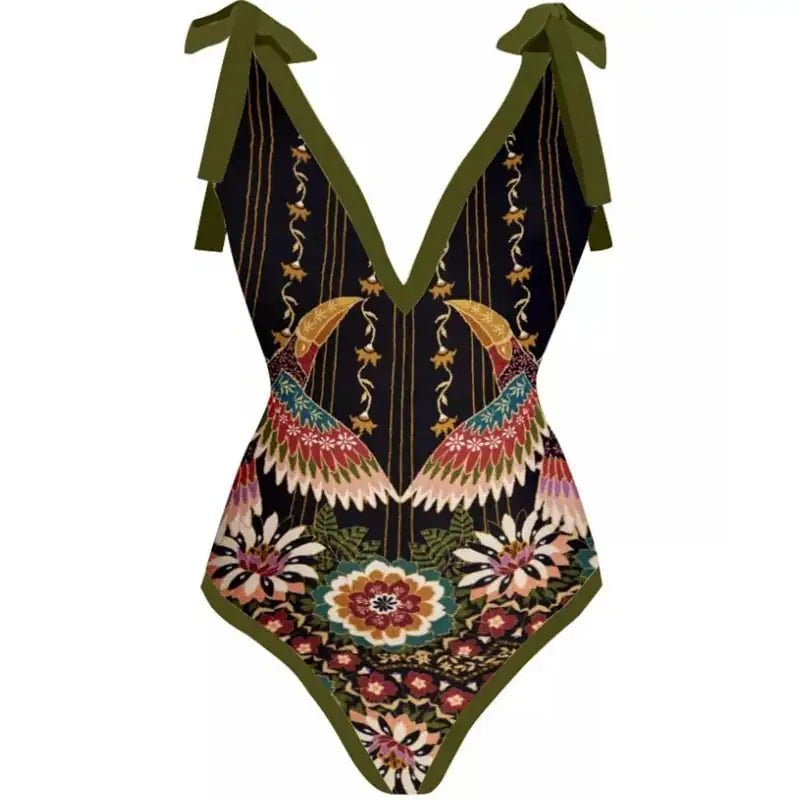 Maillot de Bain Une Pièce Imprimé Vintage pour Femme - DESIRALAND