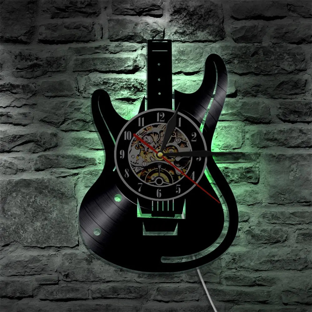 Horloge Guitare en Vinyle - Décoration Rétro pour Bureau à Domicile