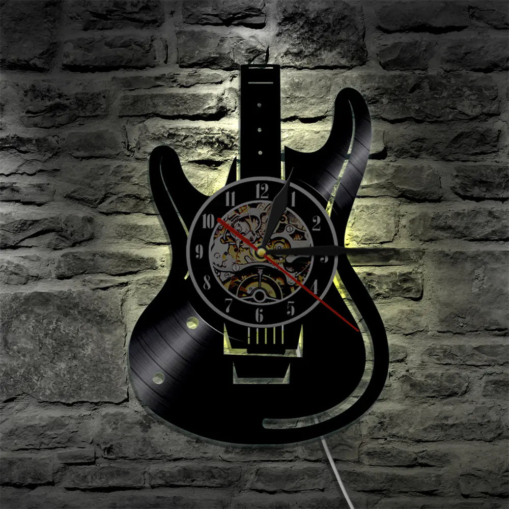 Horloge Guitare en Vinyle - Décoration Rétro pour Bureau à Domicile