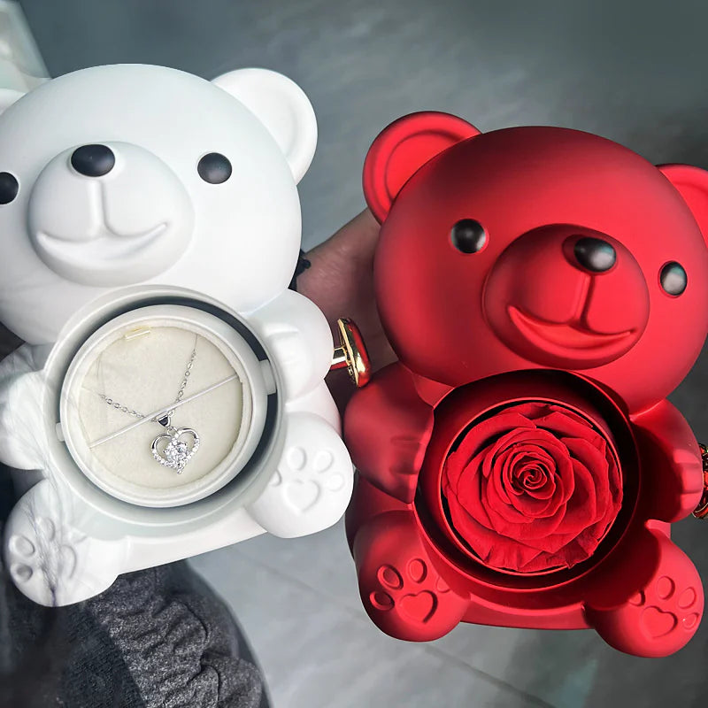 Boîte à Bijoux Rose avec Ours Rotatif