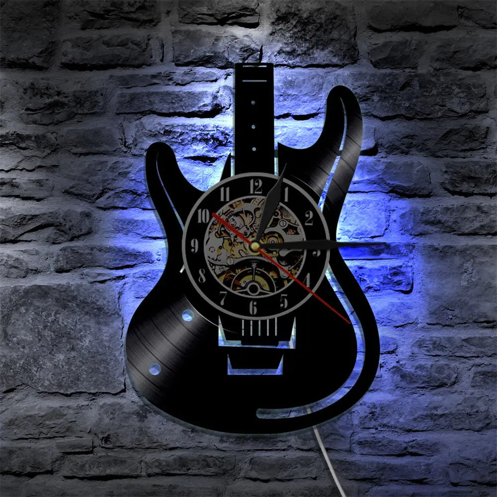 Horloge Guitare en Vinyle - Décoration Rétro pour Bureau à Domicile