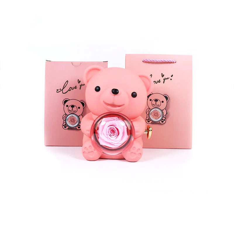 Boîte à Bijoux Rose avec Ours Rotatif