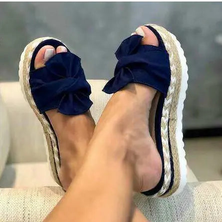 Sandales à nœud pour dames avec talon compensé