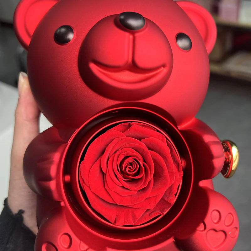 Boîte à Bijoux Rose avec Ours Rotatif