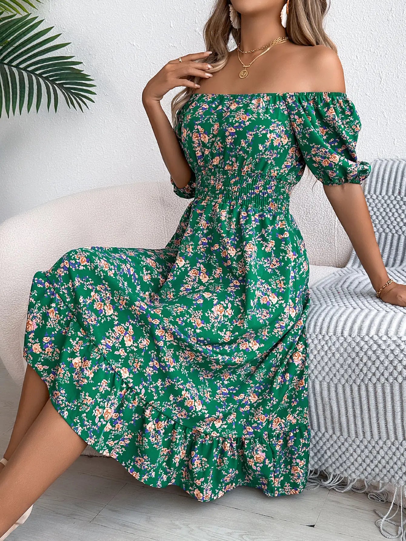 Robe à Col Carré et Imprimé Floral Mode Été avec Volants pour Femmes - DESIRALAND