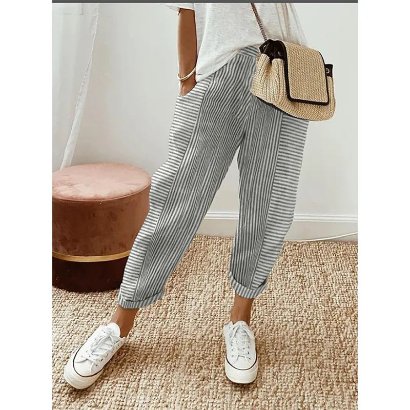Pantalon Ample à Rayures Jacquard pour Femme