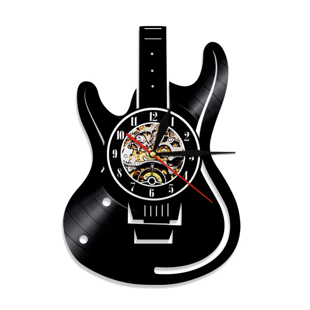 Horloge Guitare en Vinyle - Décoration Rétro pour Bureau à Domicile