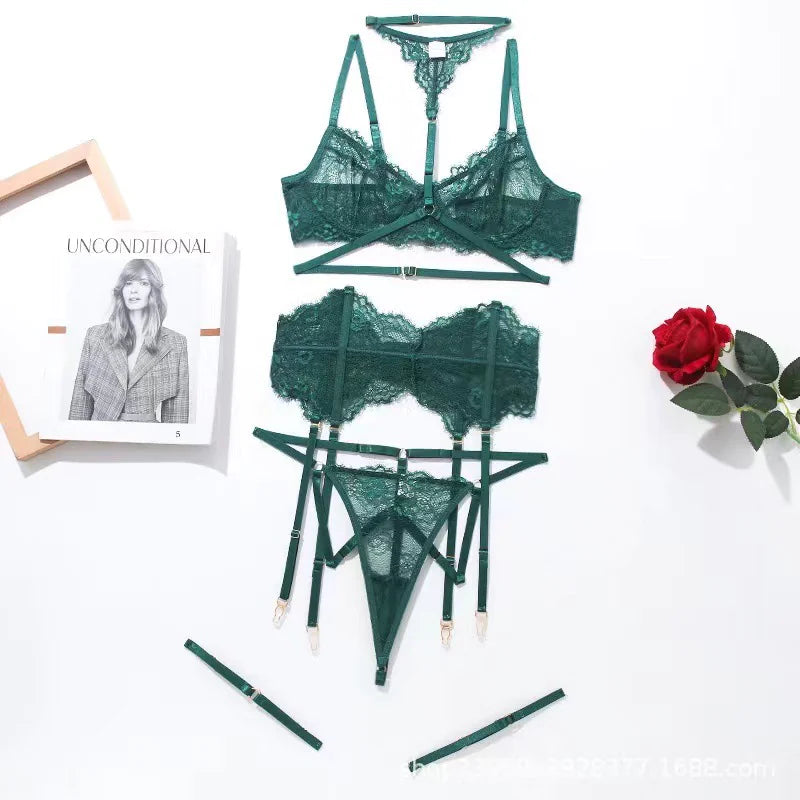 Ensemble de Lingerie Jarretelle à Col Halter pour Femme