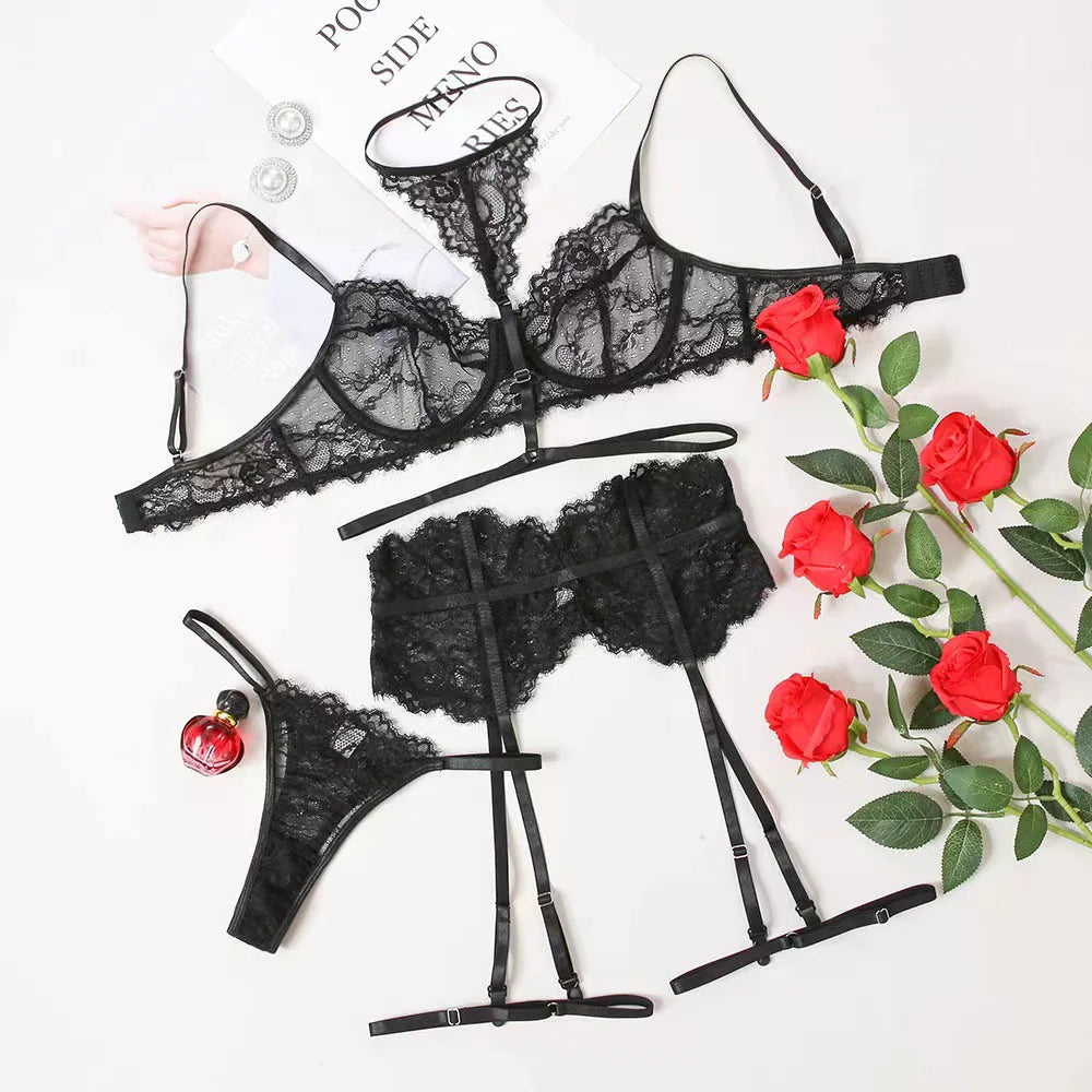 Ensemble de Lingerie Jarretelle à Col Halter pour Femme
