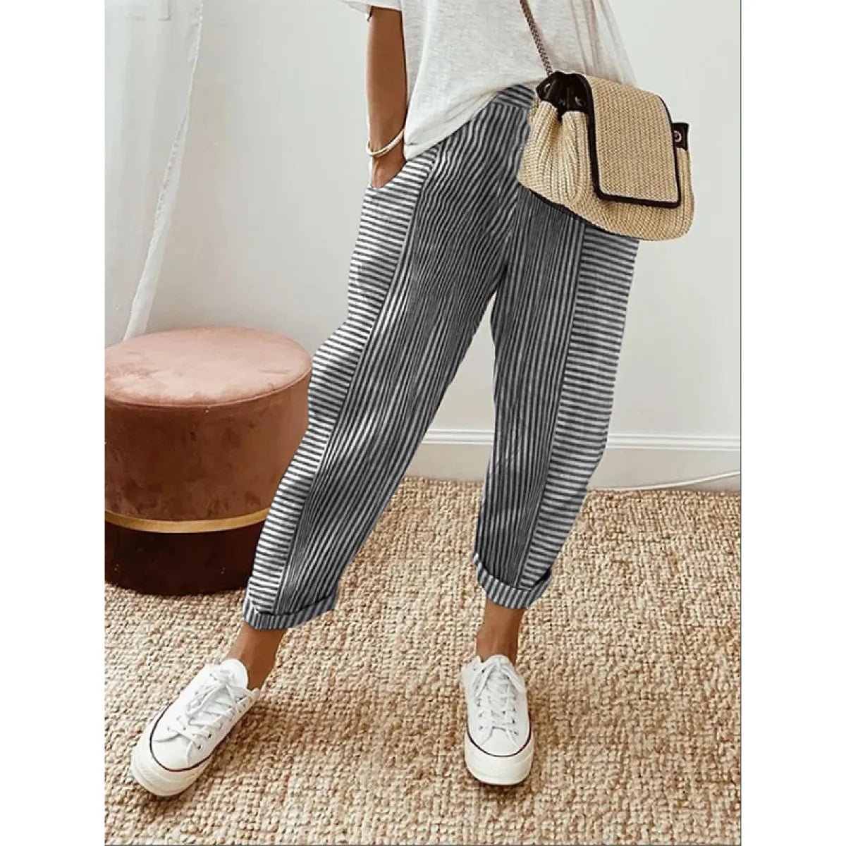 Pantalon Ample à Rayures Jacquard pour Femme - DESIRALAND