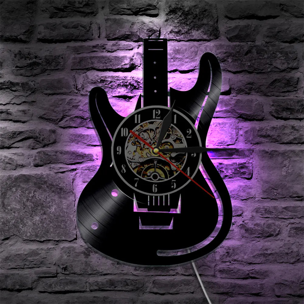 Horloge Guitare en Vinyle - Décoration Rétro pour Bureau à Domicile