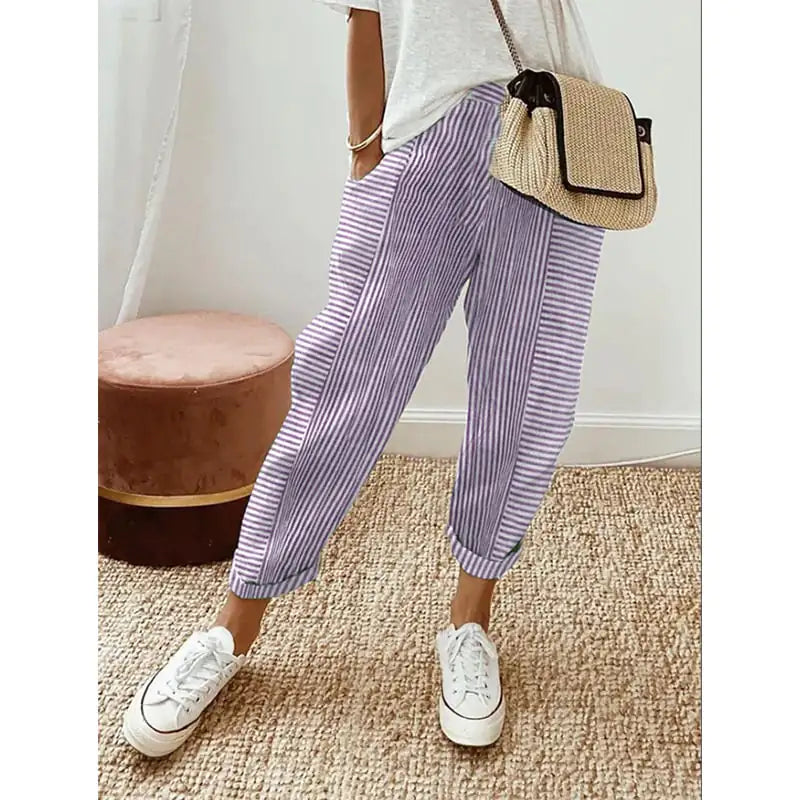Pantalon Ample à Rayures Jacquard pour Femme