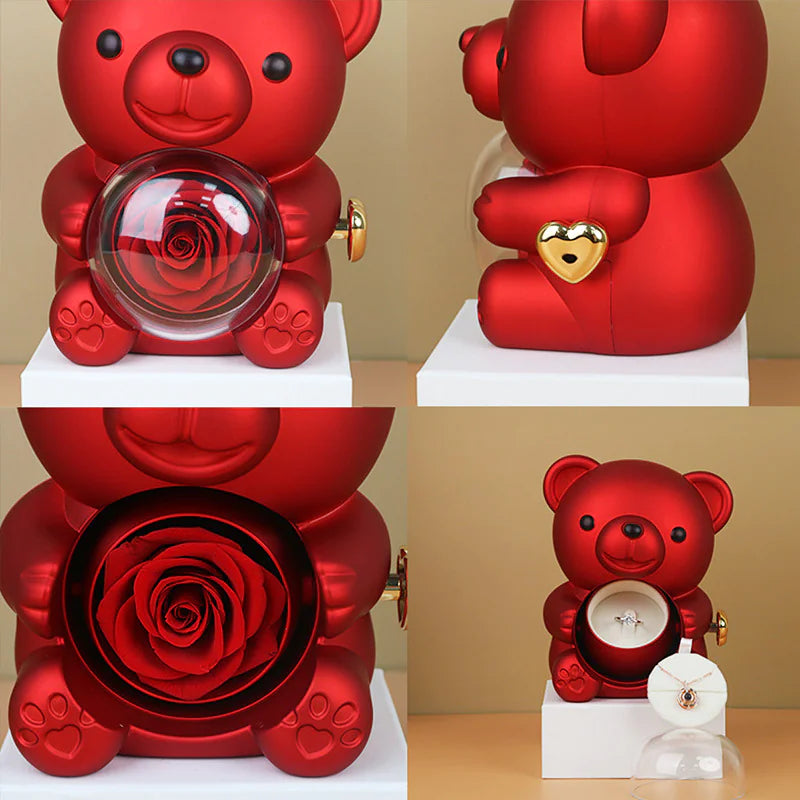Boîte à Bijoux Rose avec Ours Rotatif